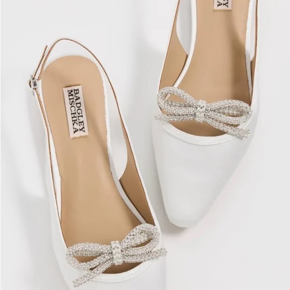 Badgley Mischka White Flats with Crystal Bow